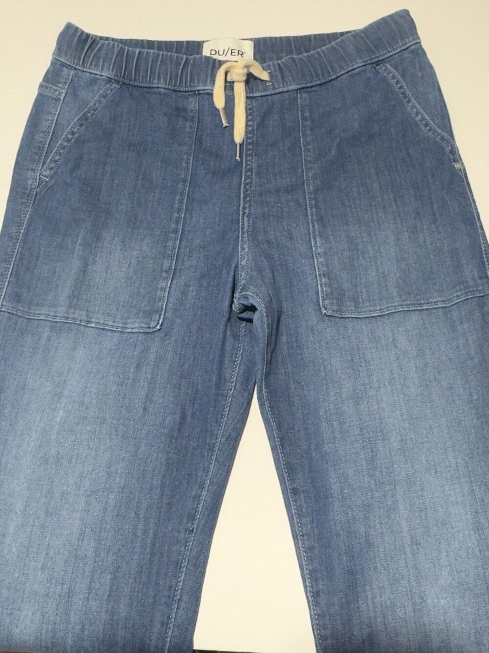 DUER DU/ER Womens Performance Denim Lite Harbour Pant Blue Jeans Drawstring Sm